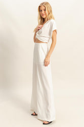 Twisted Front Short Sleeve Top and Wide Leg Pants Set HYFVE